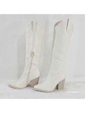 Ride On Bone Cream Country Western Cowgirl Knee Boots